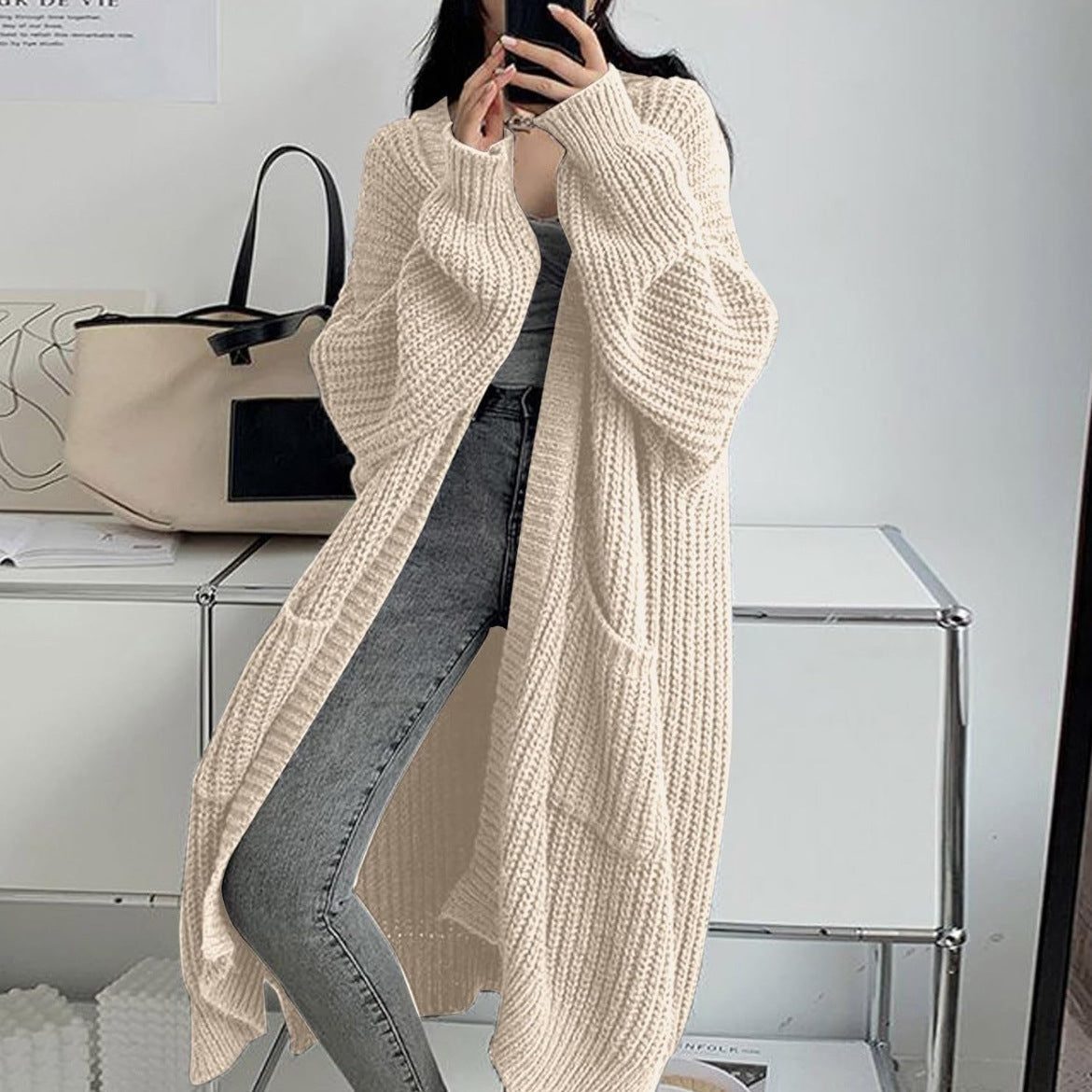 Dames Gebreide Vest Lange Stijlvolle Trendy Look