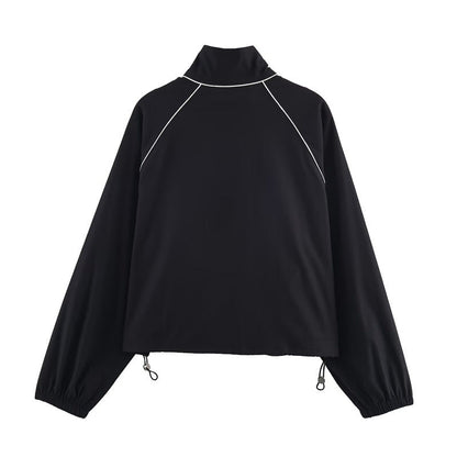 Dames Sportieve Nylon Jas Zwart Rits Contrast