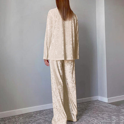Dames Velvet Broekpak Lange Mouwen Shirt Tweedelig Set