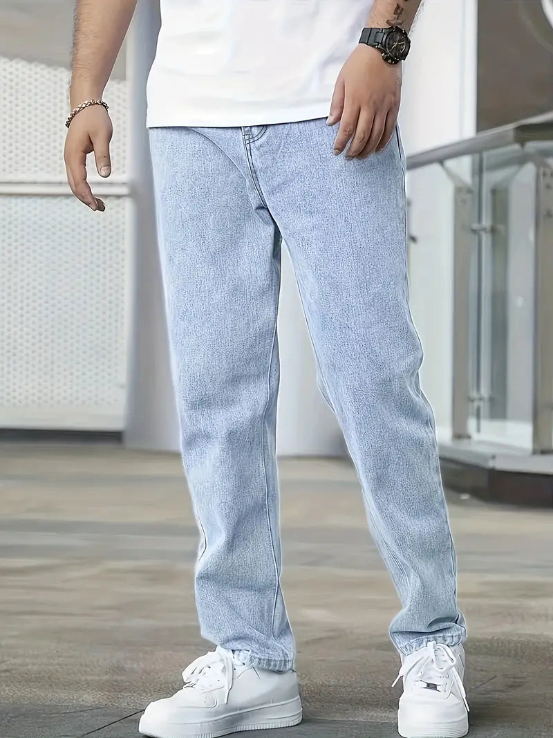 Heren Jeans Losse Pasvorm Comfortabele Zittende Broek