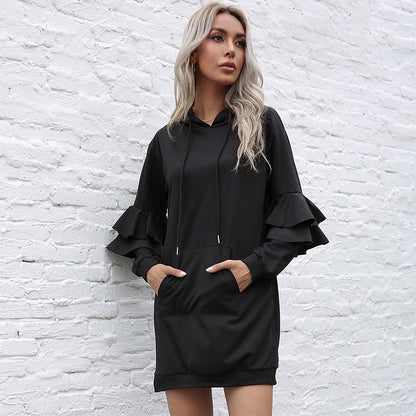 Dames Hoodie Jurk Comfortabel met Ruffles Mouwen