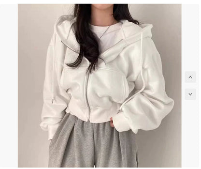 Dames Korte Hoodie Met Rits en Zakken Zwart Basic Model
