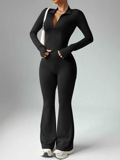 Dames Sport Outfit: Tweedelige Set met Rits Top en Wijdvallende Broek