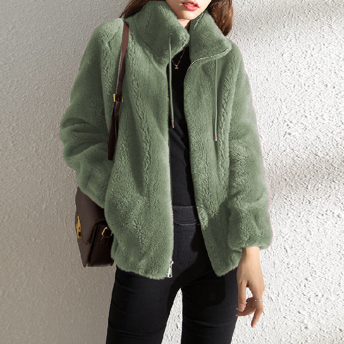 Dames Fleece Jas Met Rits en Opstaande Kraag Teddy Trendy