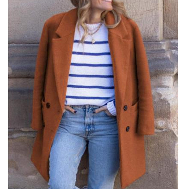Dames Wollen Jas Warm Elegante Look met Zakken