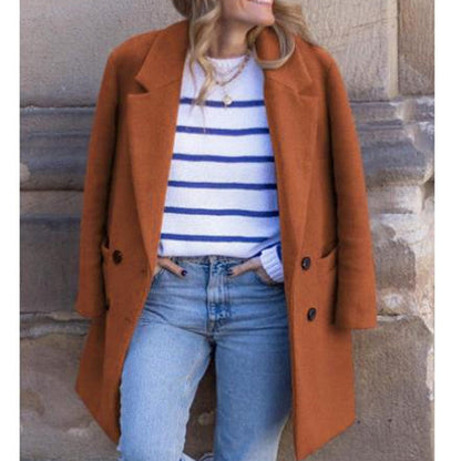 Dames Wollen Jas Warm Elegante Look met Zakken