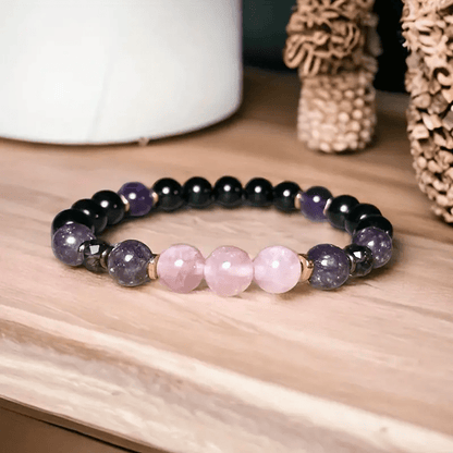 Rozenkwarts Armband met Obsidiaan en Amethist Edelstenen