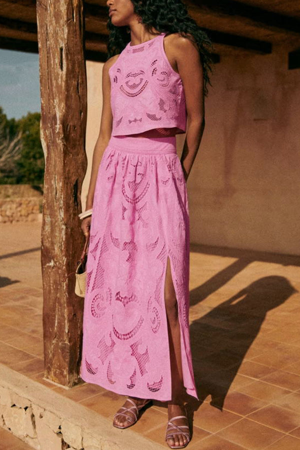 Florence | Set Di Pizzo Rosa Elegante Con Top E Pantaloncini 4