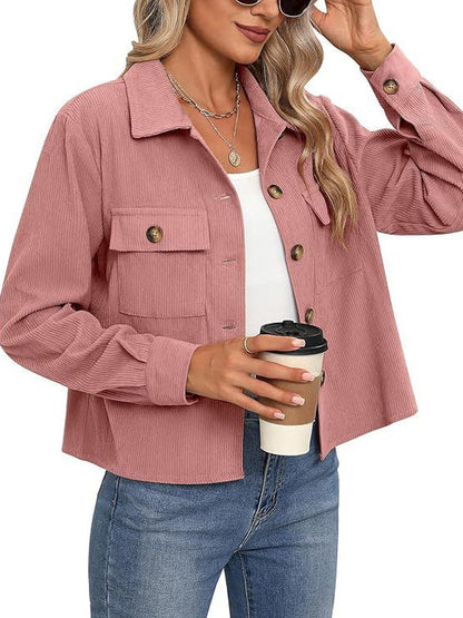 Korte Dames Corduroy Jas Trendy Bruin