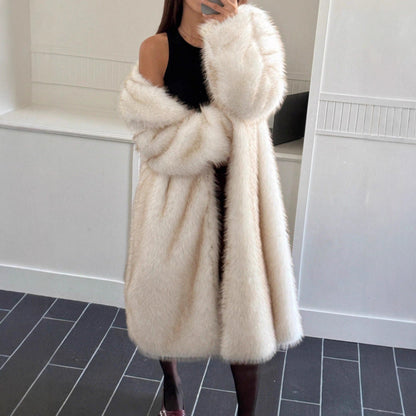 Dames Faux Fur Jas Lange Stijlvolle Trendy Warme Coat