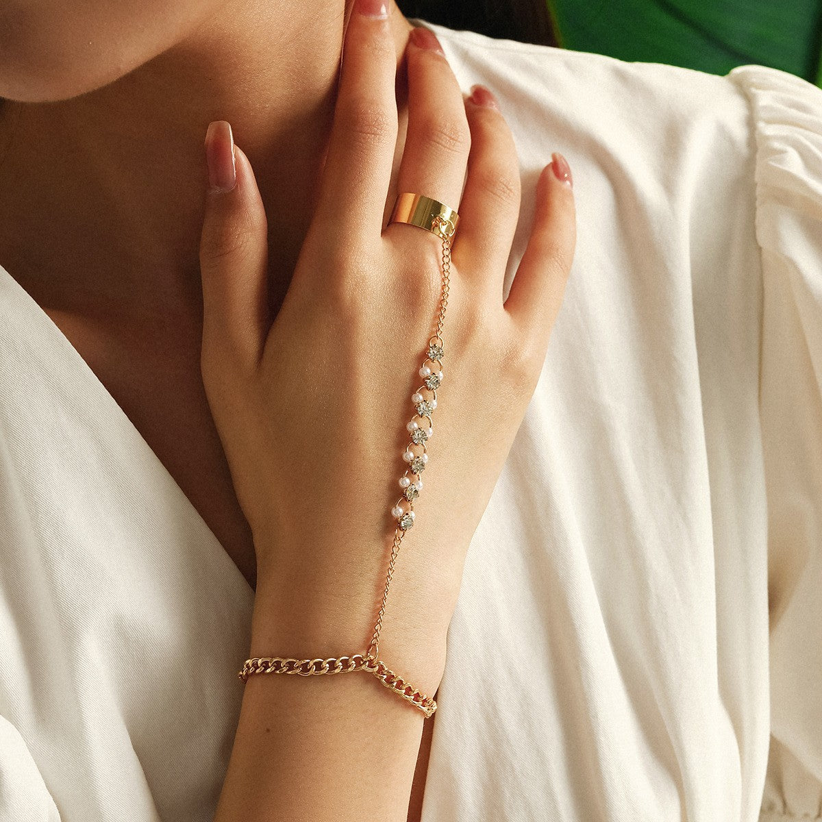 Dames Armband met Schakelketting en Ring Sieraden Trendy