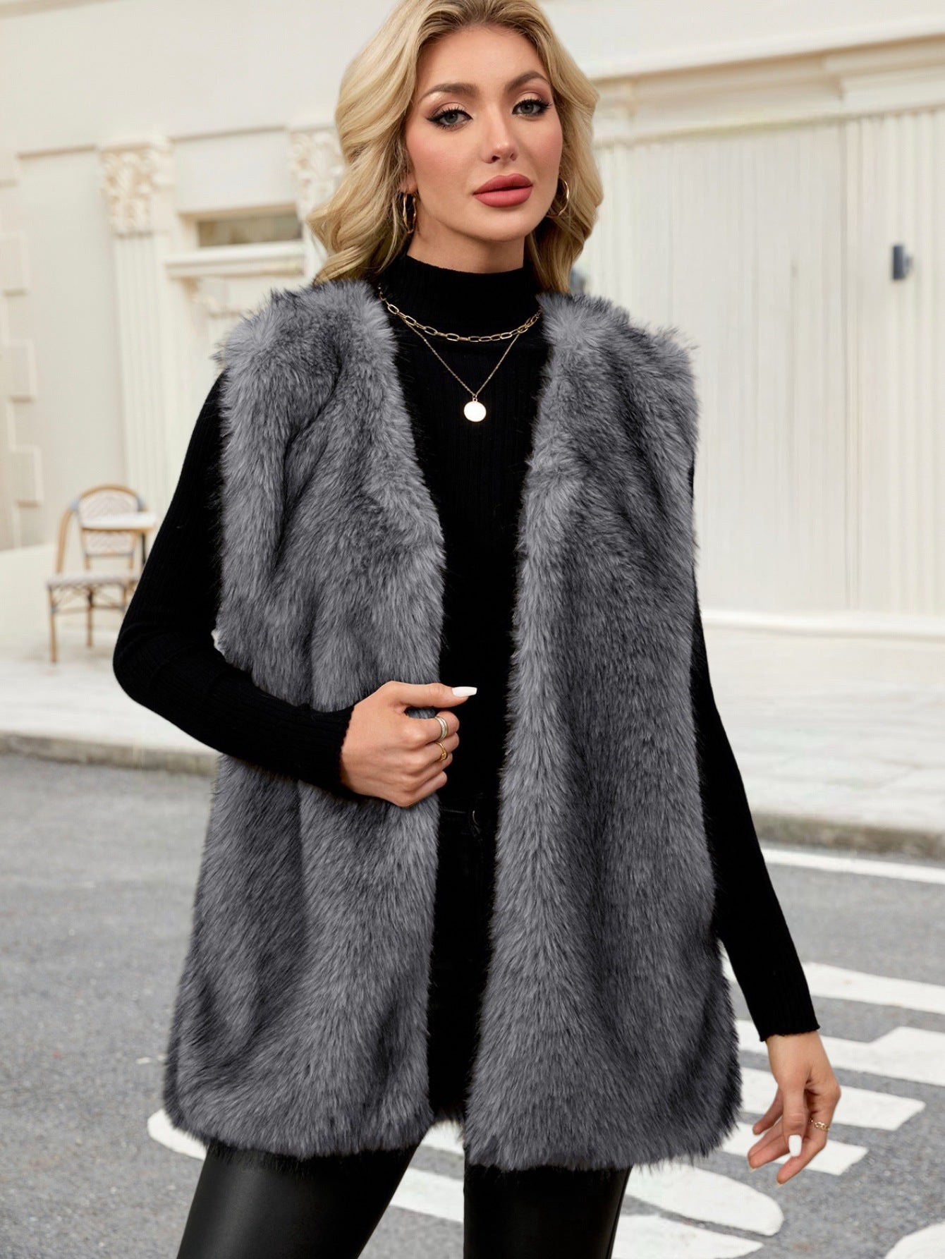 Dames Faux Fur Bodywarmer Gilet Trendy Zwart Wit
