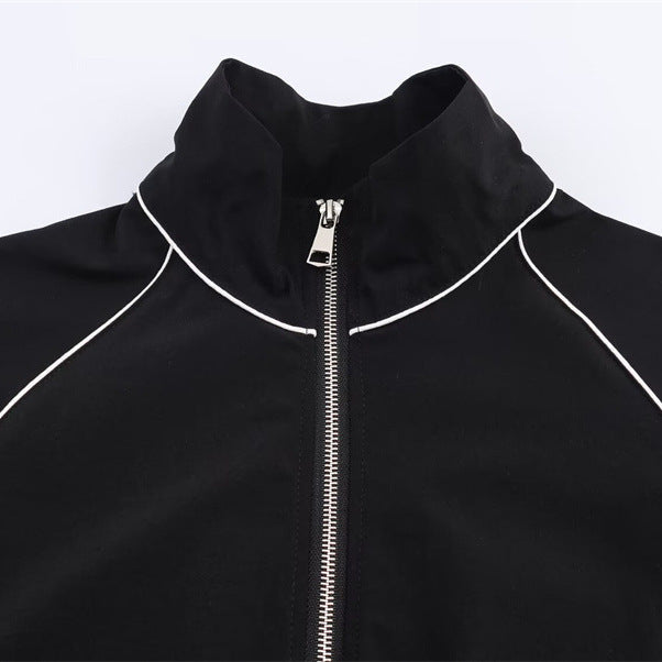 Dames Sportieve Nylon Jas Zwart Rits Contrast