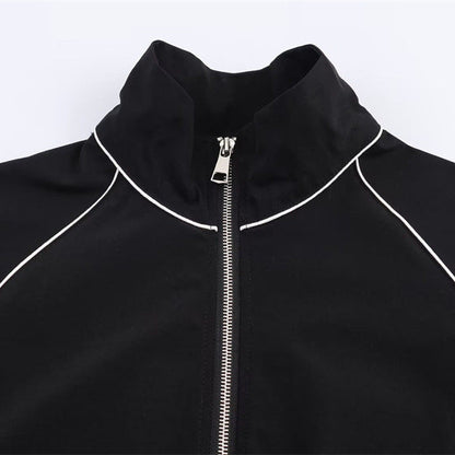 Dames Sportieve Nylon Jas Zwart Rits Contrast