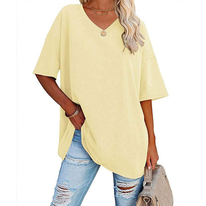 Dames V-hals T-shirt Losse Fit Basis Top