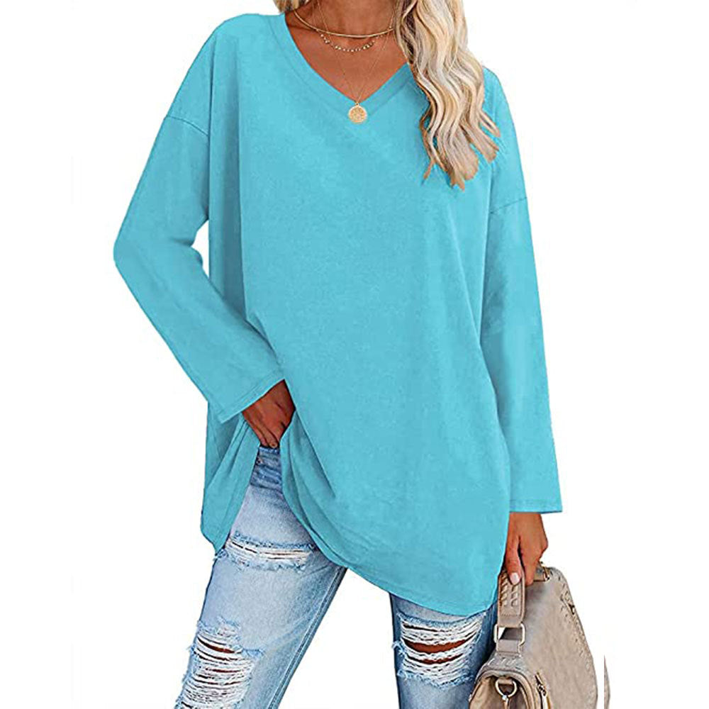 Dames Oversized T-shirt Lange Mouwen V-hals Casual
