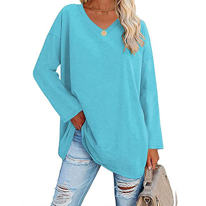 Dames Oversized T-shirt Lange Mouwen V-hals Casual