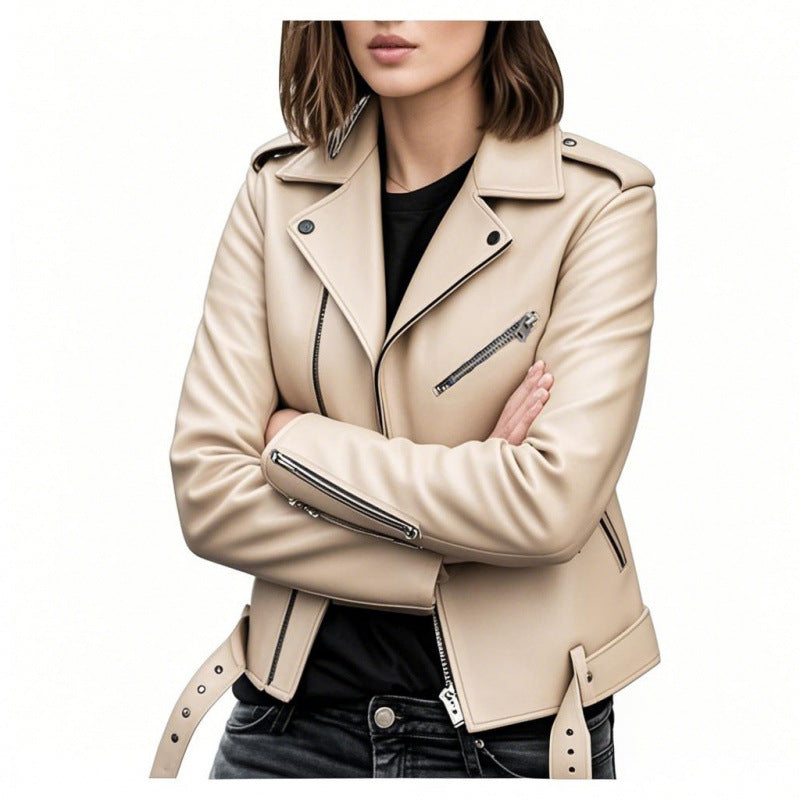 Dames Biker Jas van PU Leder Look Trendy en Stijlvol