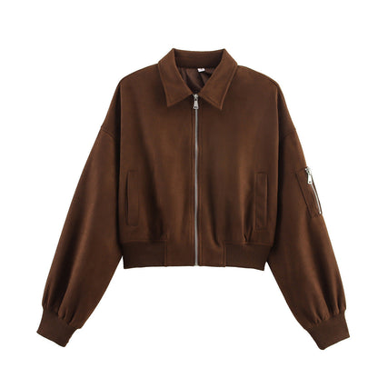 Dames Korte Suède Jas met Kraag Trendy Look