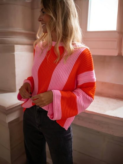 Dames Trui Gestreept Colorblock Comfortabele Pasvorm - Mode Vibes
