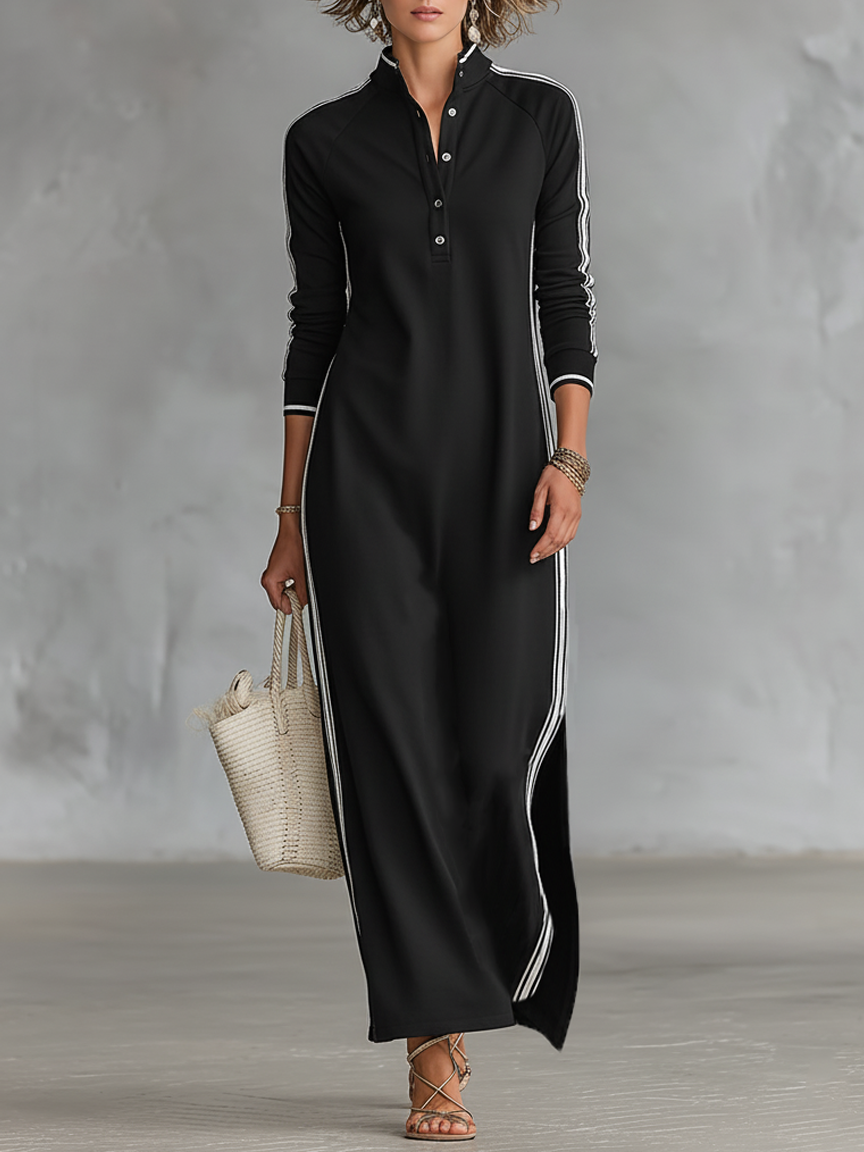Dames Sweatjurk Maxi Lengte Knoopkraag - Mode Vibes
