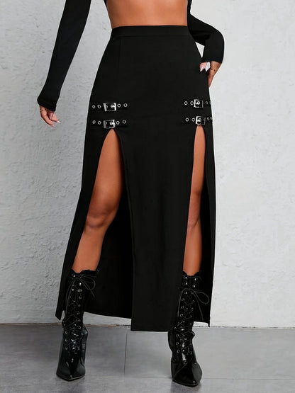 Hoge Taille Rok Zwart Split Model voor Vrouw - Mode Vibes