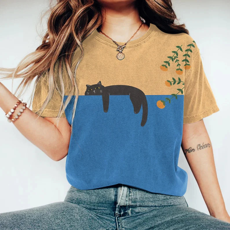 Vespera T-Shirt Uomo – Cotone Morbido, Design a Due Toni con Gatto-1