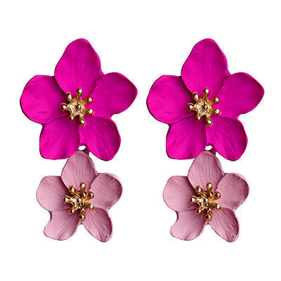 Dames Oorbellen Dubbele Bloem Trendy Zilver металли