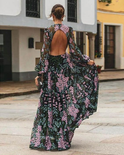 Maxi Jurk Bloemenprint Rugloos Vintage Stijl - Mode Vibes