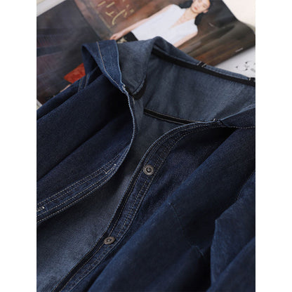 Dames Denim Jas Lange met Capuchon Stoer en Casual