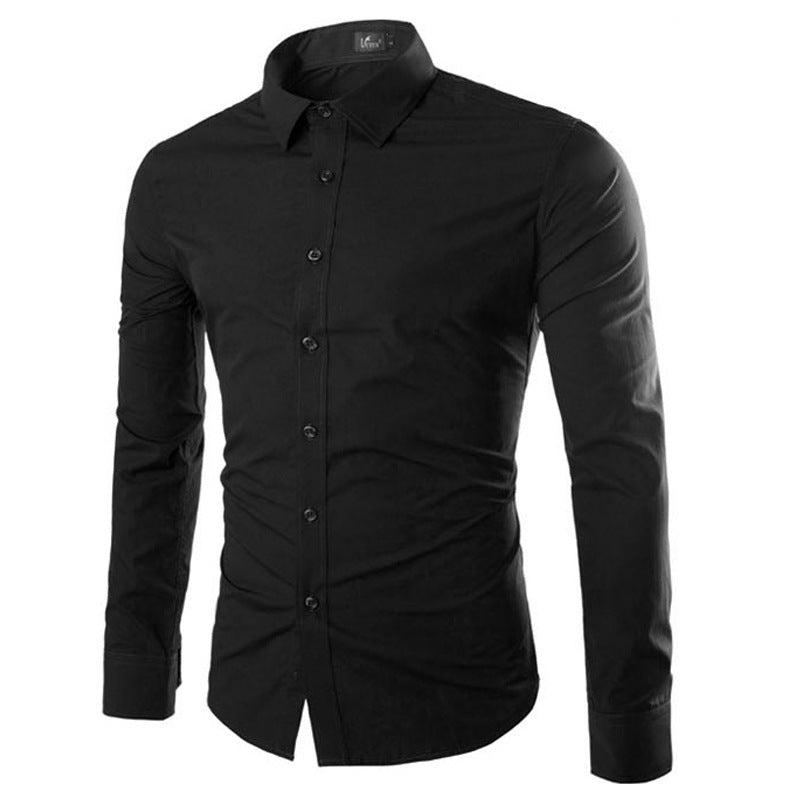 Heren Overhemd Zwart Slim Fit Effen Stof - Mode Vibes