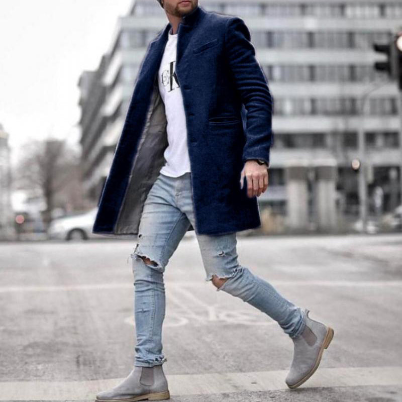 Lange Wollen Herenjas Effen Kleur Warm en Waterdicht - Mode Vibes