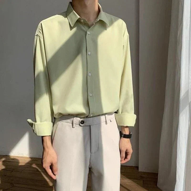 Lichtgroen Overhemd Casual Katoen voor Mannen - Mode Vibes