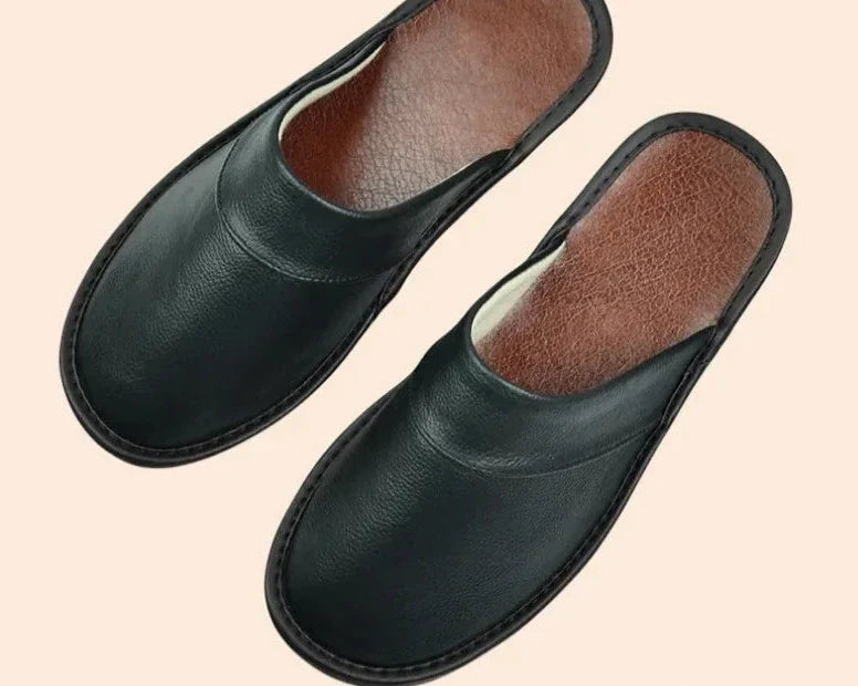 Leren Heren Pantoffels Zwart Warm en Comfortabel - Mode Vibes