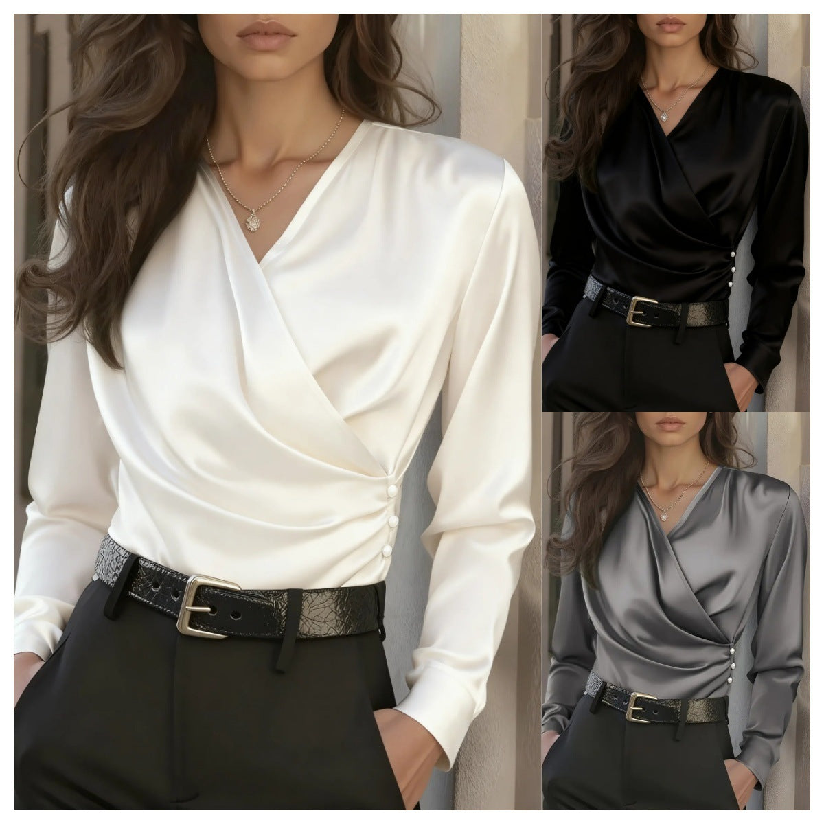 Dames Blouse V-Hals Luxe Stijlvol Wikkel Design