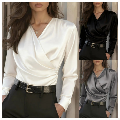 Dames Blouse V-Hals Luxe Stijlvol Wikkel Design