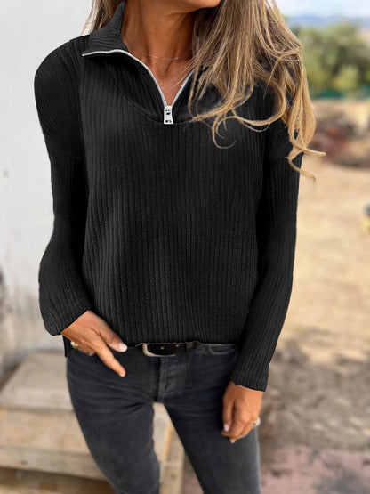 Dames Trui met Halve Rits en Ribbelstructuur Elegante Basislook