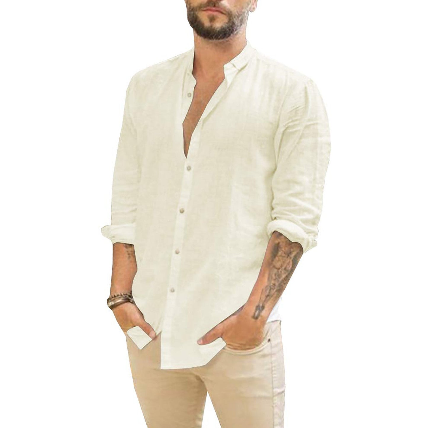 Linnen Overhemd Heren Effen Stijl Klassiek - Mode Vibes