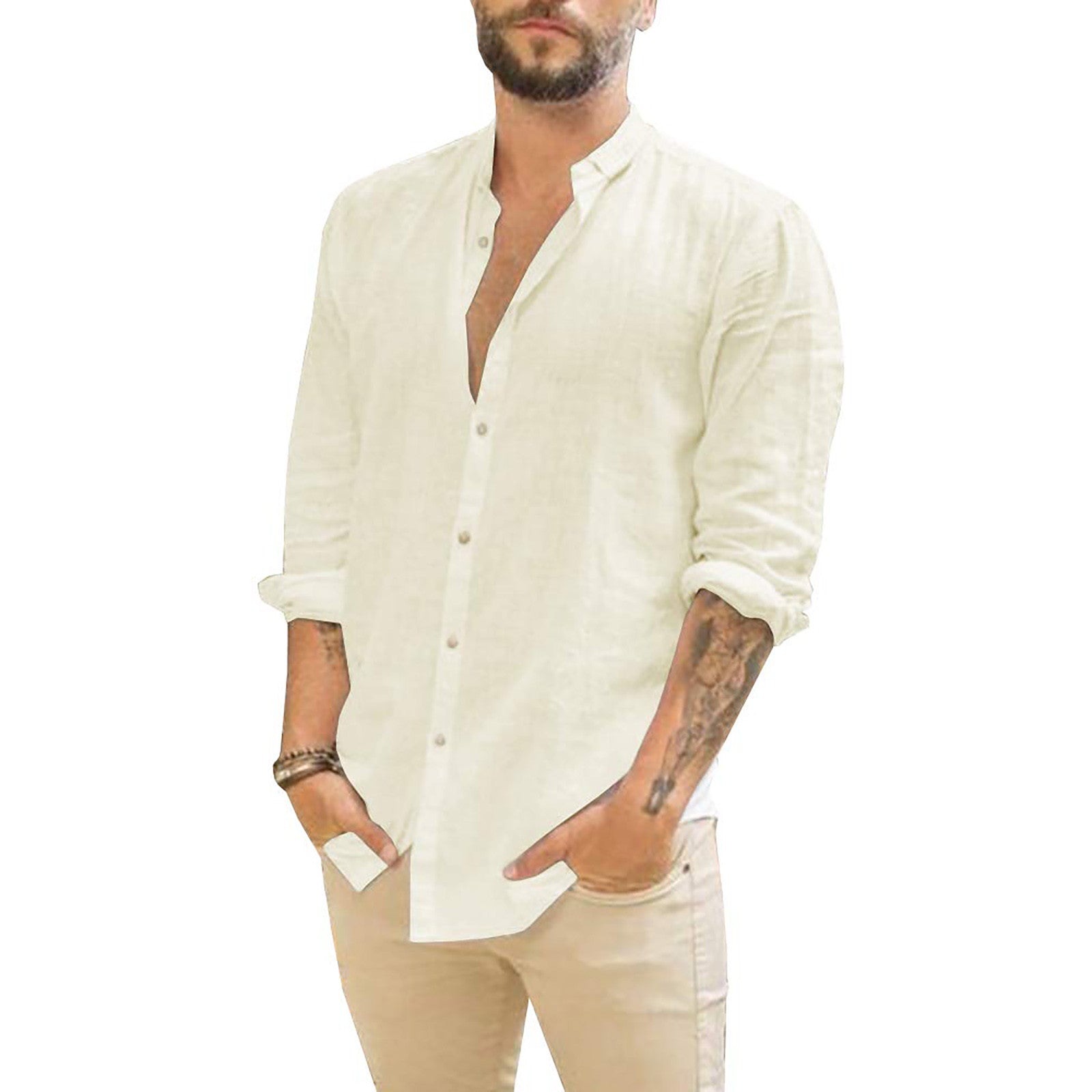 Linnen Overhemd Heren Effen Stijl Klassiek - Mode Vibes