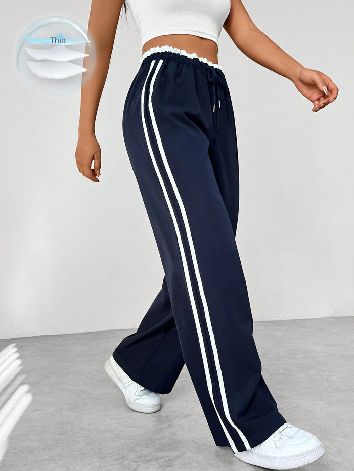 Rechte Broek met Zijstreep en Elastische Taille - Mode Vibes