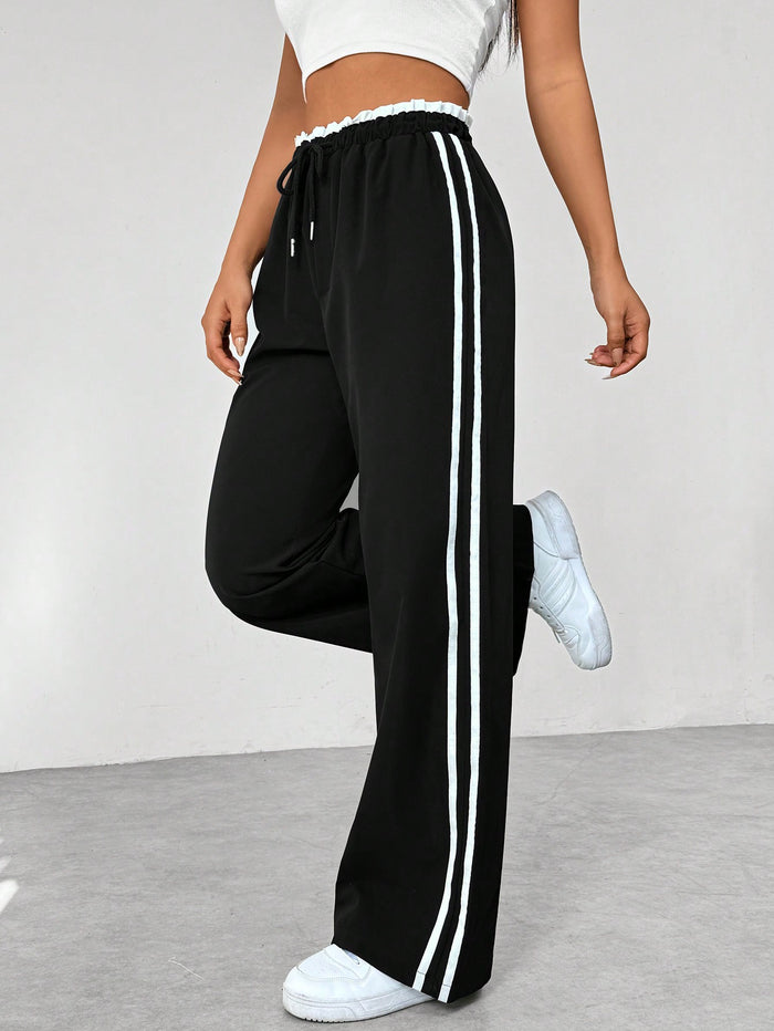 Rechte Broek met Zijstreep en Elastische Taille