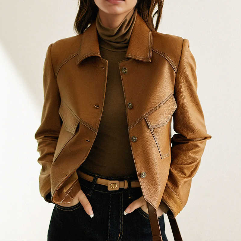 Leren Jas Cropped Elegante Korte Model