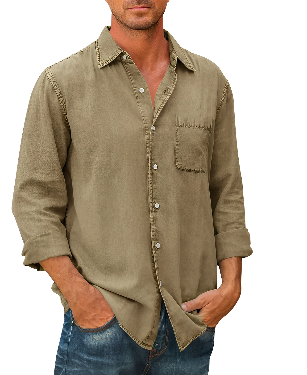 Heren Denim Overhemd Casual Blauw - Mode Vibes