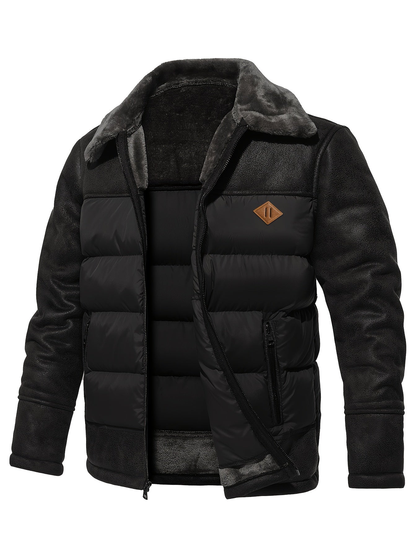 Warme Fleece Jas voor Heren Zwart Winterjas