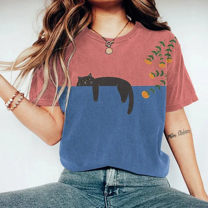 Vespera T-Shirt Uomo – Cotone Morbido, Design a Due Toni con Gatto-5