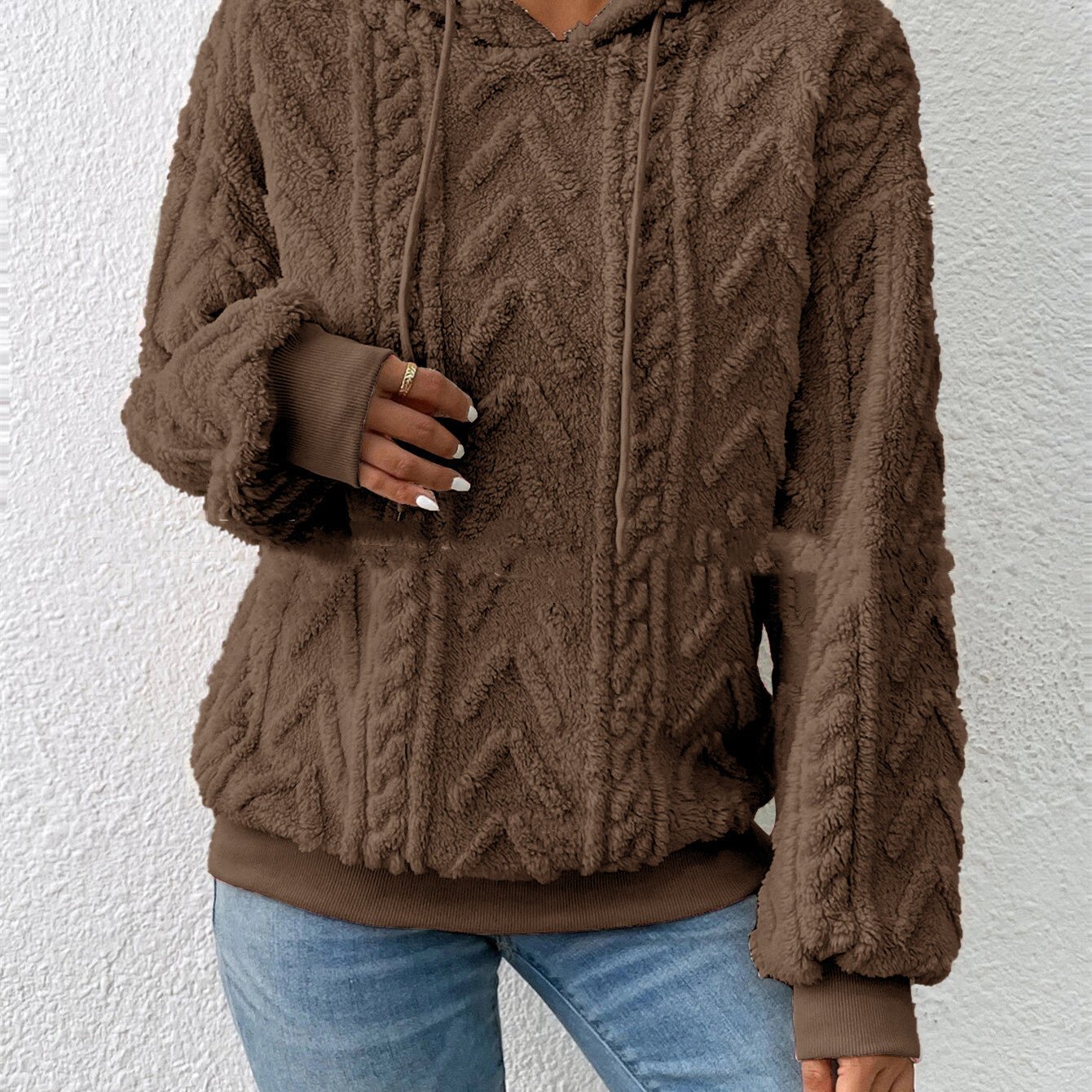 Dames Teddy Hoodie Geometrisch Patroon Zacht en Warm
