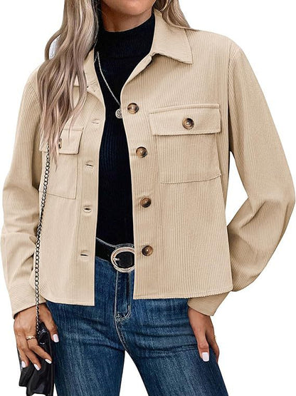 Korte Dames Corduroy Jas Trendy Bruin