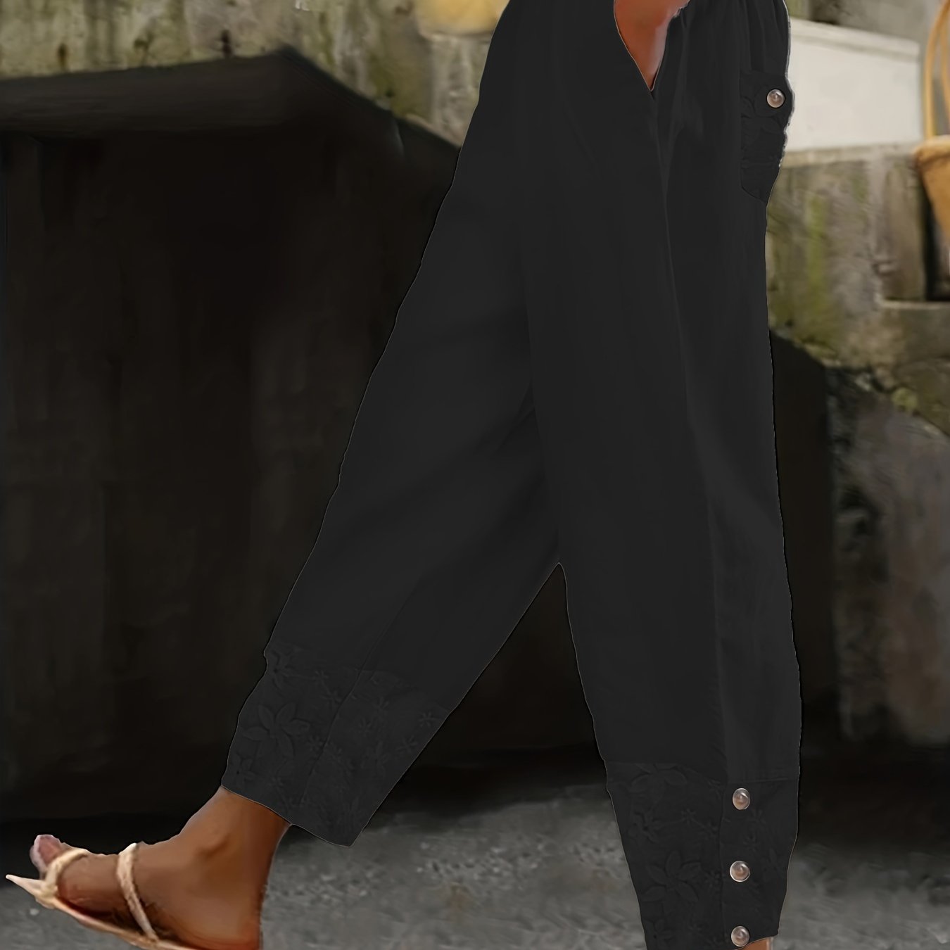 VELANORA- Kantdessin en Elastische Taille Broek