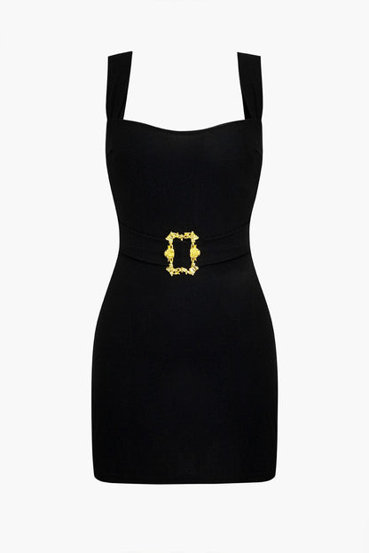 Zwarte Minidress met Gouden Ceintuur Elegante Avondjurk