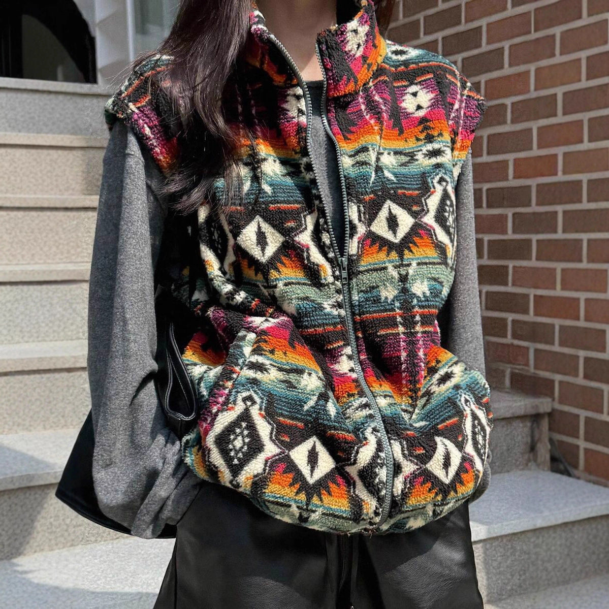 Dames Fleece Bodywarmer Aztec Print Warm en Stijlvol